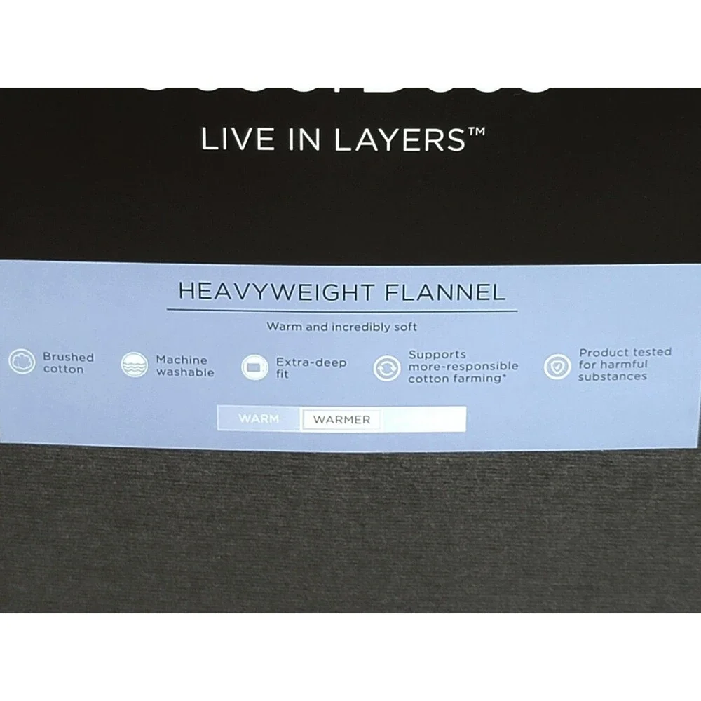 Cuddl Duds Heavyweight Brushed Cotton FULL Flannel Sheet Set Deep Fit Charcoal